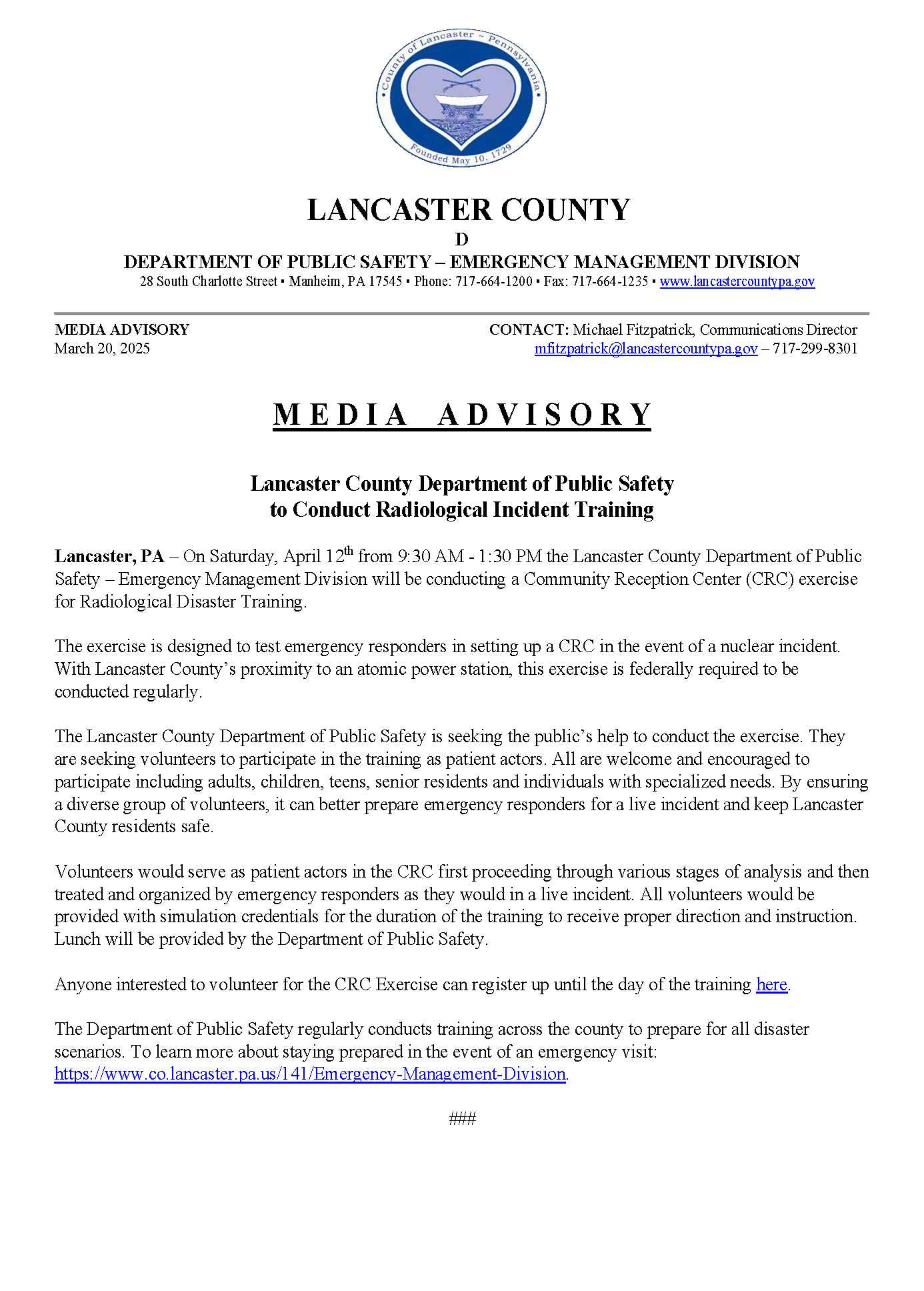 Media Advisory - CRC Training 2025