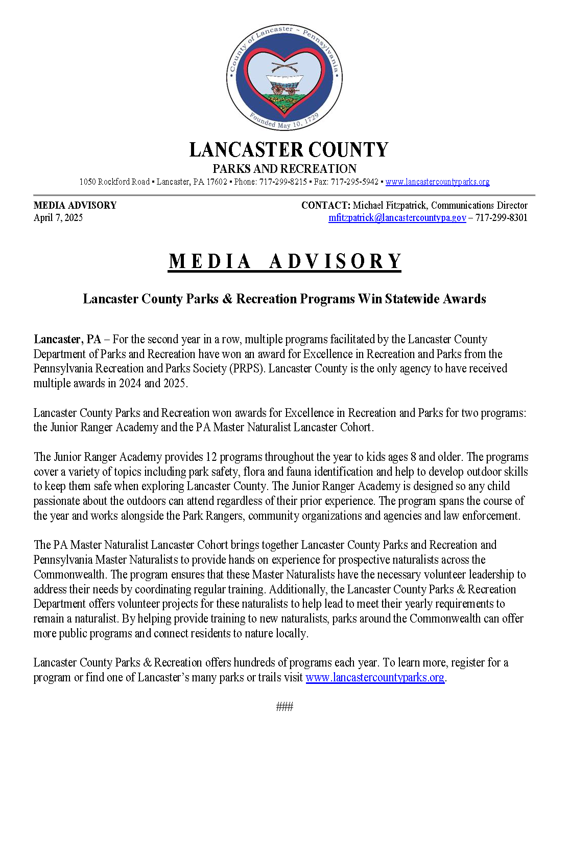 Media Advisory - 2025 Awards