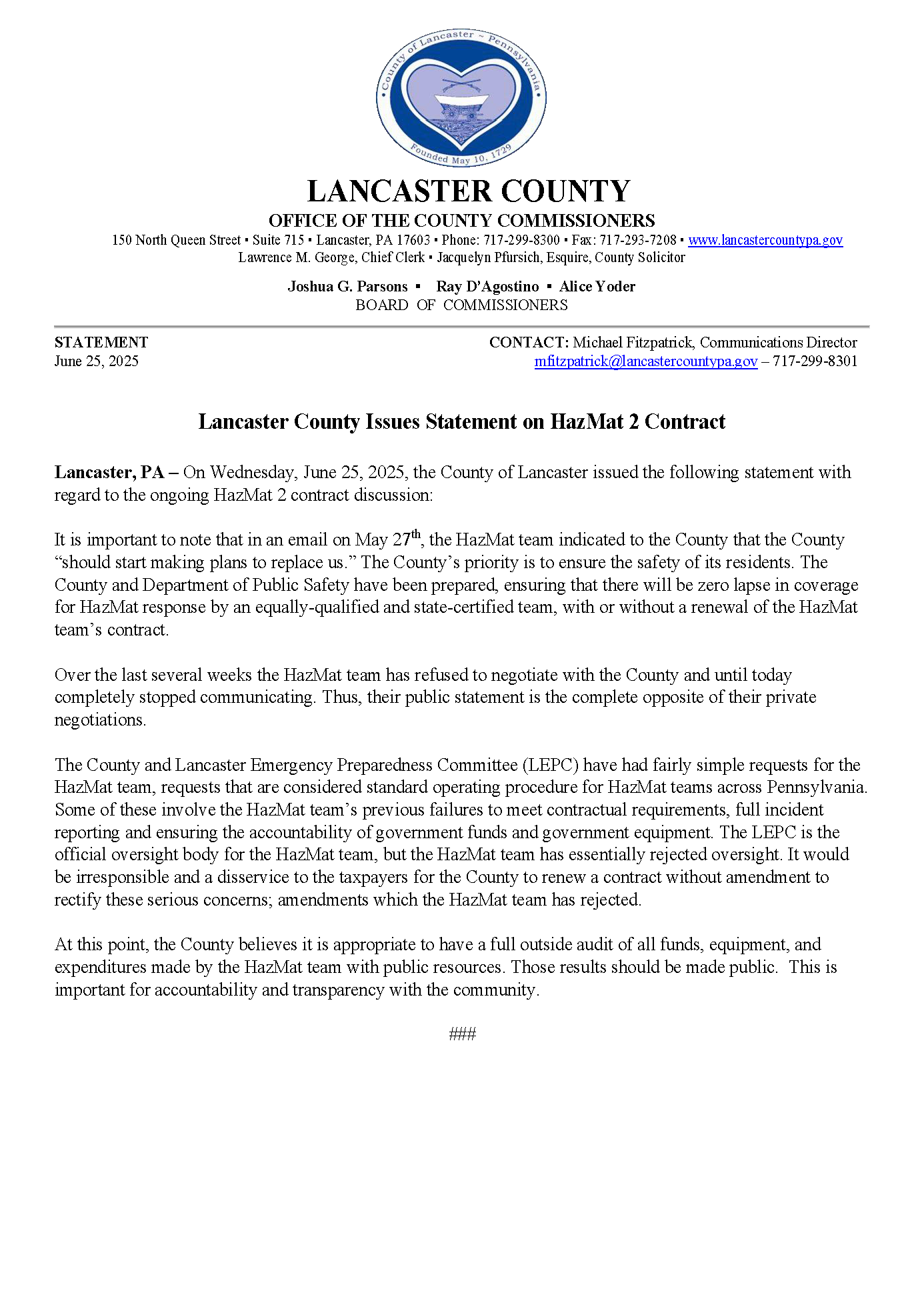 Statement - HazMat Contract